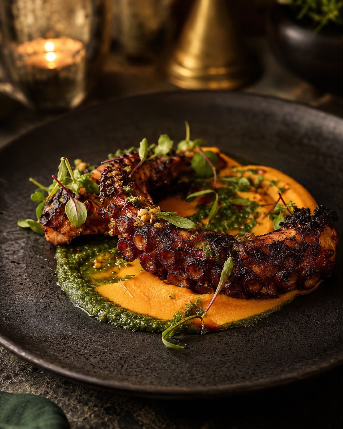 Pulpo atlántico a la brasa con su escaldón