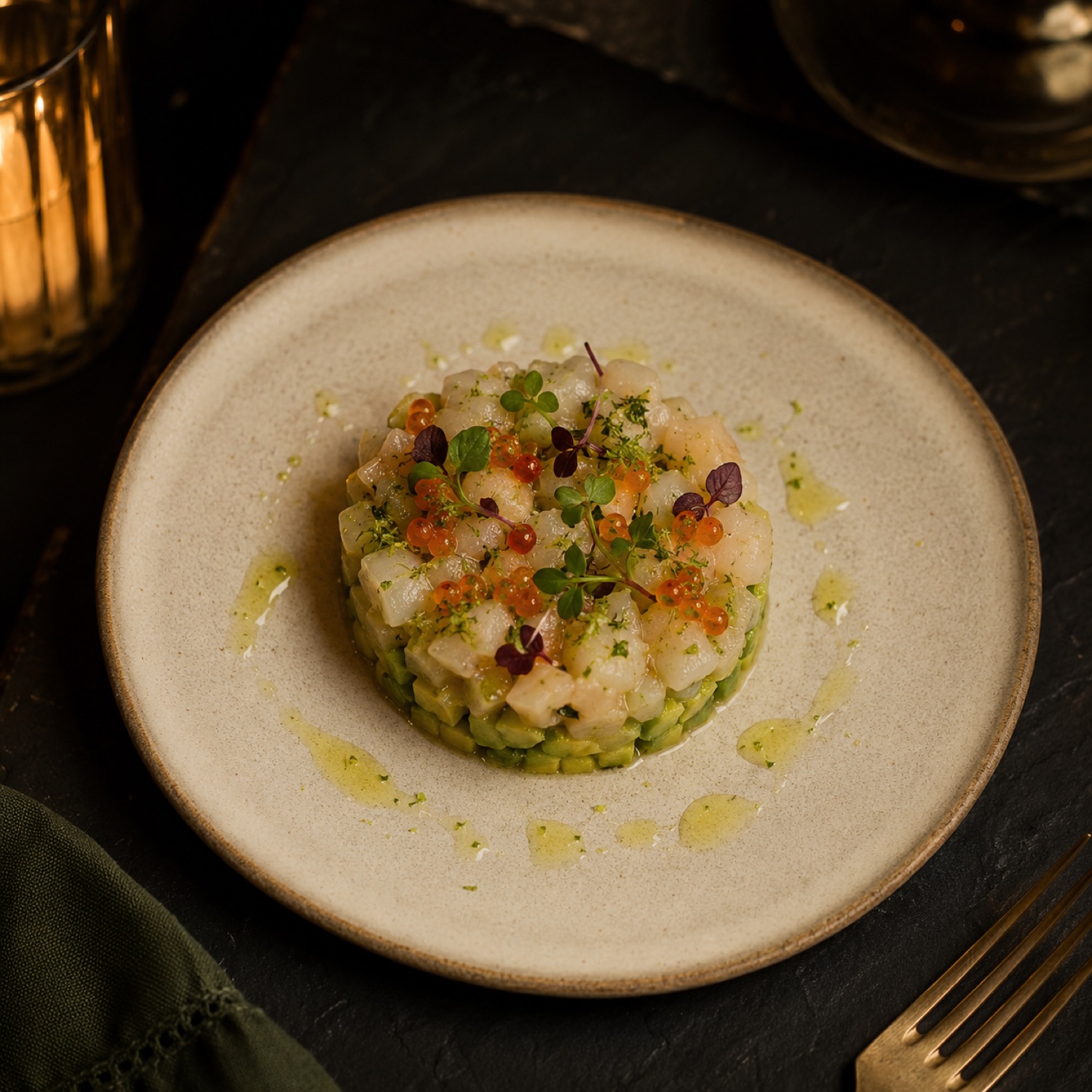 Tartar de aguacate y vieiras del Atlántico